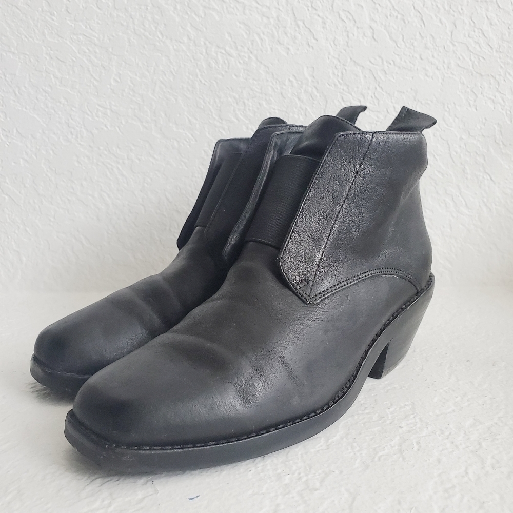 Eileen Fisher Raven Black Leather Booties Square Toe Block Heel Size 7